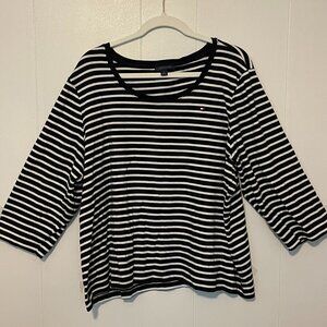 Tommy Hilfiger 3X Black/White Scoop Neck 3/4 Sleeve Casual Top